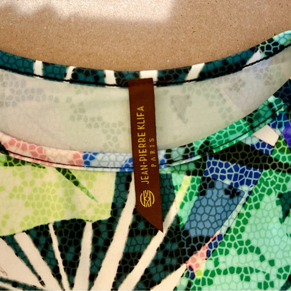 Jean-Pierre Klifa Paris - pull on washable dress in green, pink, blue Sz S - Picture 3 of 5